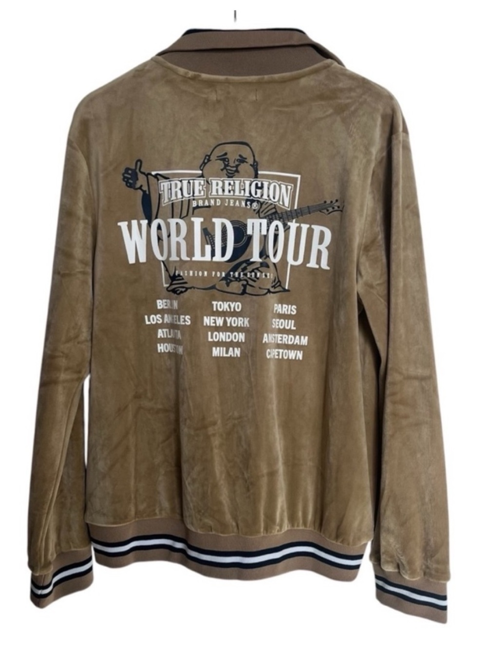 TRUE RELIGION Velour Tour Track Jacket World Tour Travertine Sz M - Picture 3 of 16